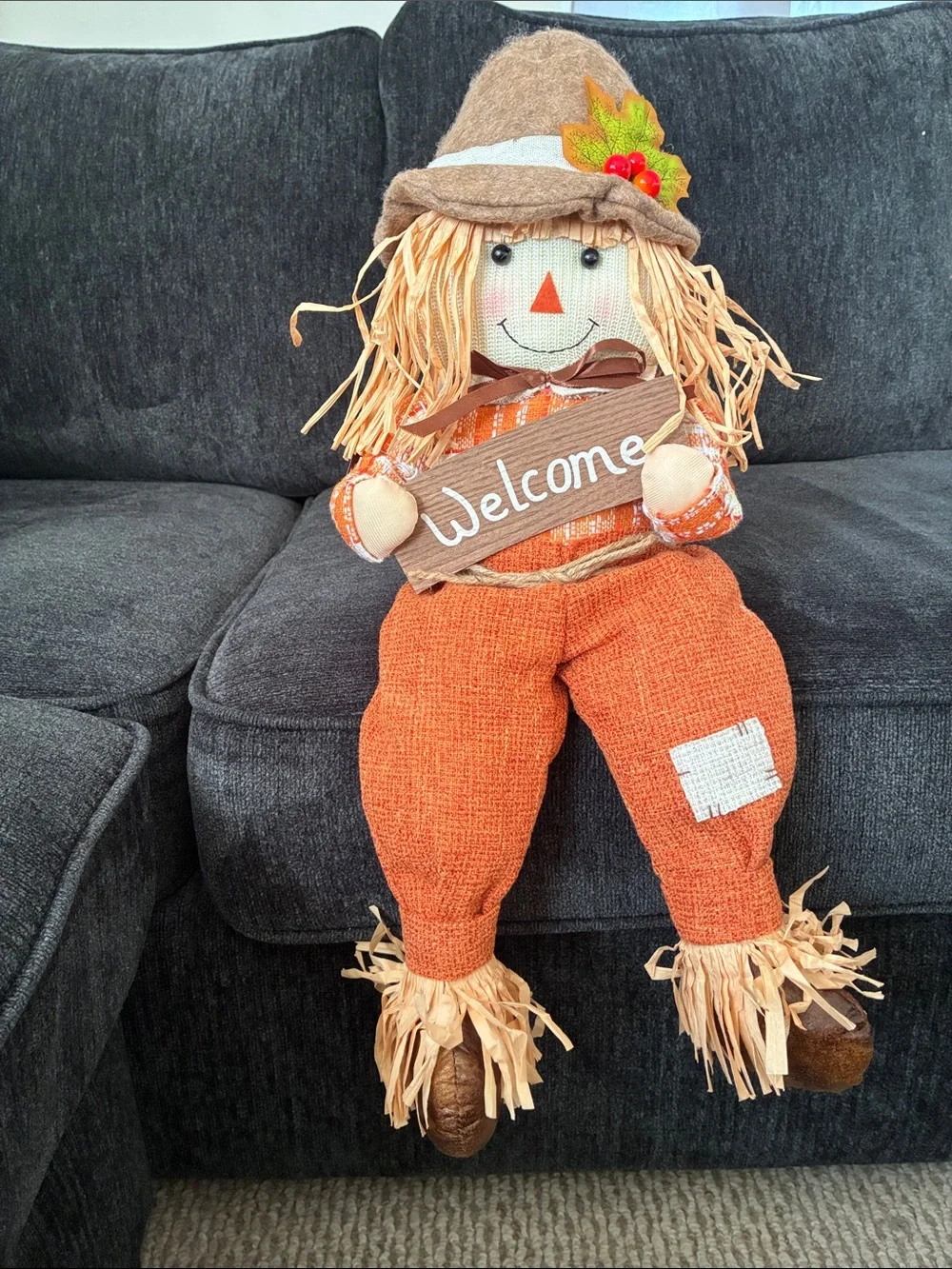 NWT- 25-1/2”- Fall Harvest- Welcome Scarecrow Sitter Greeter Decoration